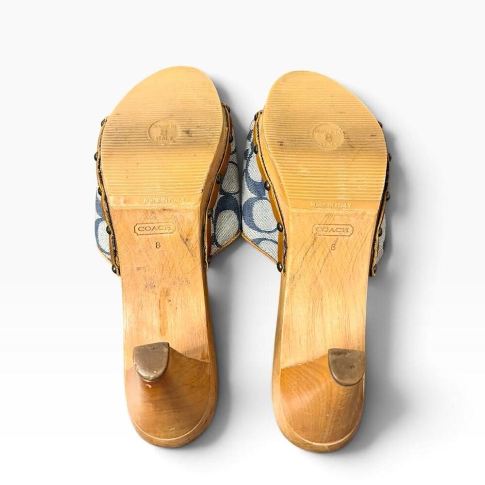 Vintage y2k Coach Brenda Blue Wood Clog Sandals - Picture 6 of 8